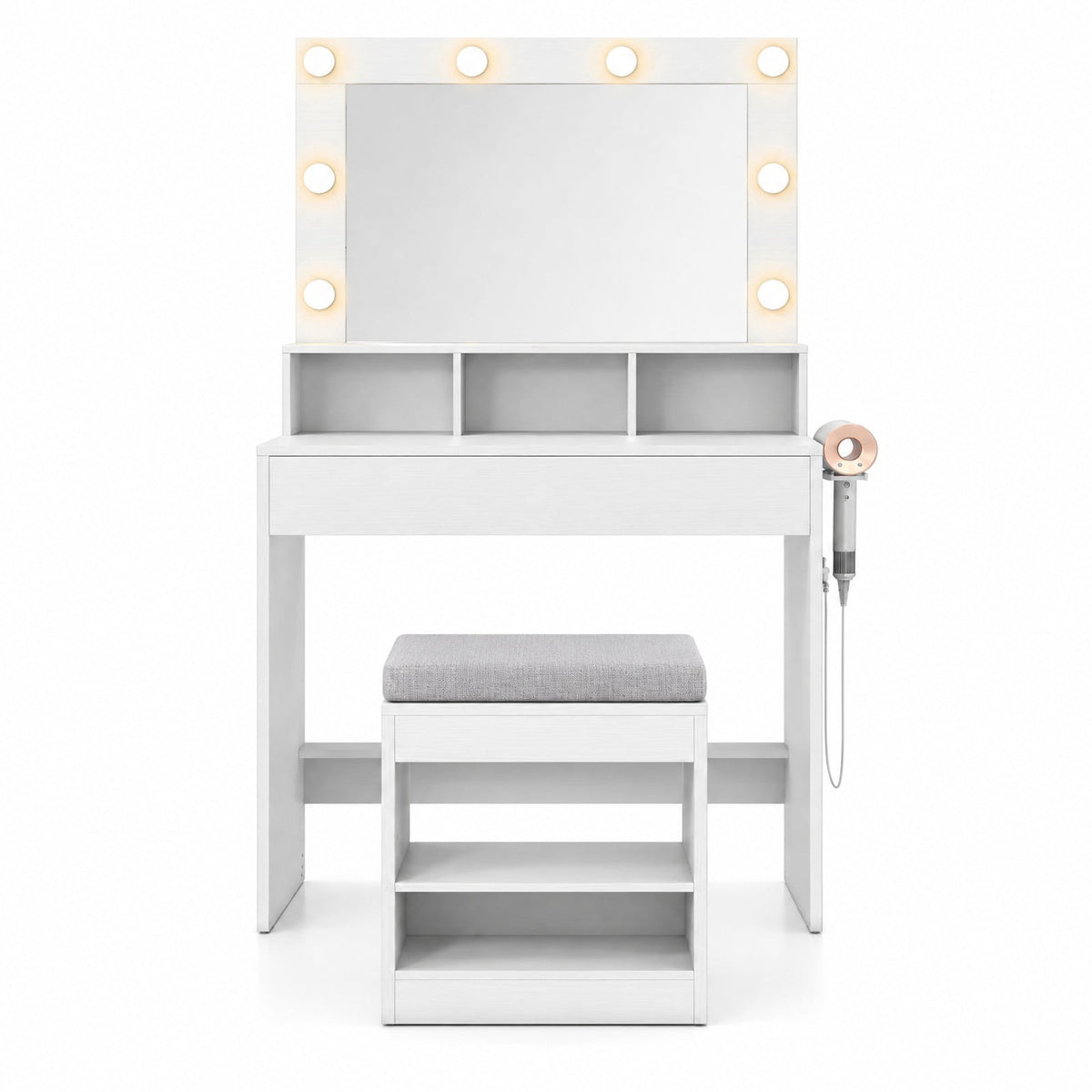 Airfind 31.5 Inches Vanity Desk with 3 Lighting Modes and Storage Shelves, 88 lbs Capacity, Engineered Wood Frame, 31.5 Inch x 16 Inch x 55 Inch Footprint