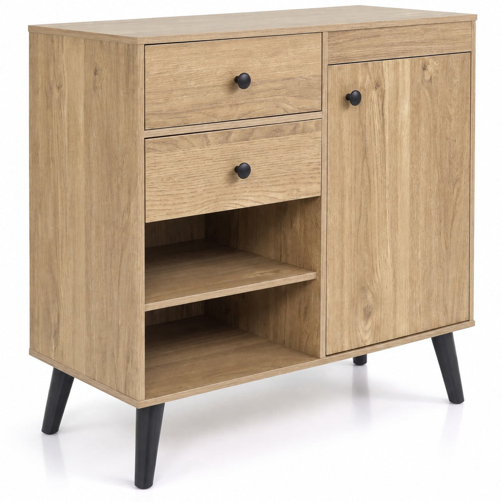 Airfind 31 Inch Sideboard Cabinet, with 2 Open Compartments and 2 Drawers, 135 lbs Capacity, Engineered Wood Frame, 31 Inch x 14 Inch x 31 Inch Footprint, Natural