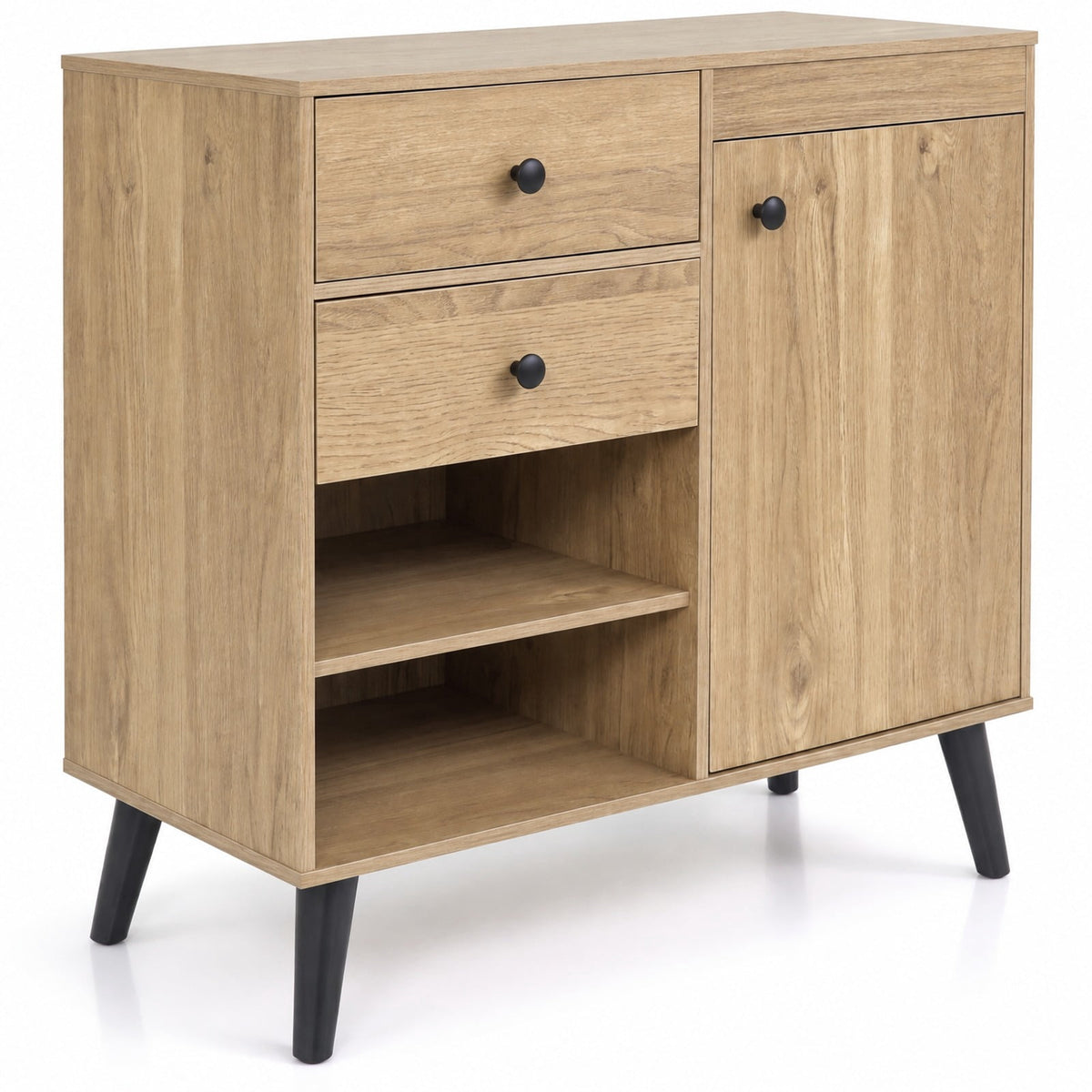 Airfind 31 Inch Sideboard Cabinet, with 2 Open Compartments and 2 Drawers, 135 lbs Capacity, Engineered Wood Frame, 31 Inch x 14 Inch x 31 Inch Footprint, Natural