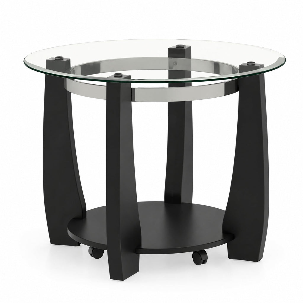 Airfind 32 Inch 2-Tier Glass Round Coffee Table with Storage Shelf, 300 lbs Capacity, Tempered Glass Rubber Wood Stainless Steel Plastic Frame, Black