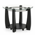Airfind 32 Inch 2-Tier Glass Round Coffee Table with Storage Shelf, 300 lbs Capacity, Tempered Glass Rubber Wood Stainless Steel Plastic Frame, Black