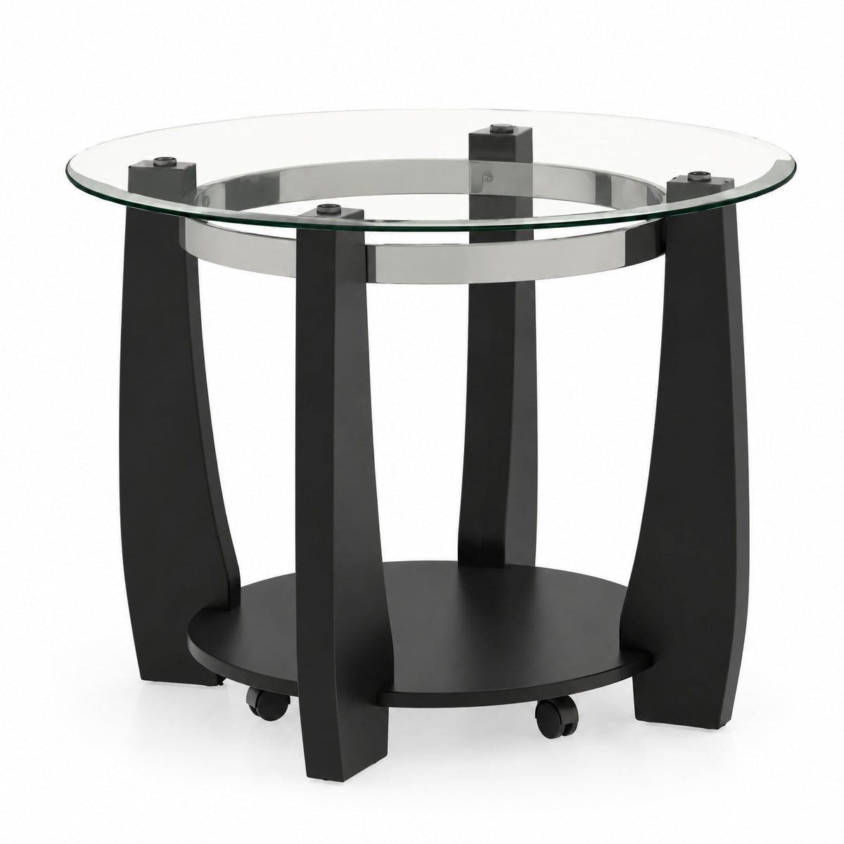 Airfind 32 Inch 2-Tier Glass Round Coffee Table with Storage Shelf, 300 lbs Capacity, Tempered Glass Rubber Wood Stainless Steel Plastic Frame, Black