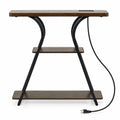 Airfind 32 Inch Narrow Long Entryway Table with Power Outlets and LED Lights, 88 lbs Capacity, Engineered Wood Metal Frame, Brown
