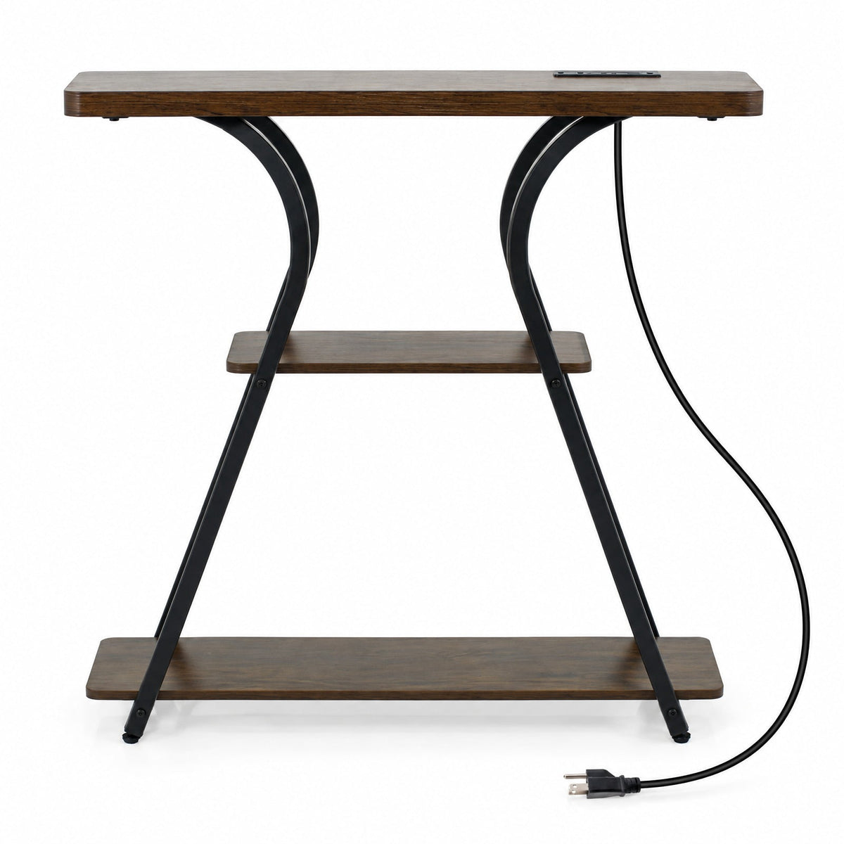 Airfind 32 Inch Narrow Long Entryway Table with Power Outlets and LED Lights, 88 lbs Capacity, Engineered Wood Metal Frame, Brown
