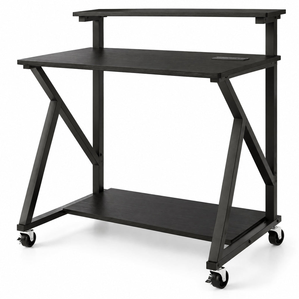 Airfind 32 Inch Rolling Computer Desk for Small Spaces with Power Outlets, 155 lbs Capacity, Engineered Wood Metal Frame, Black