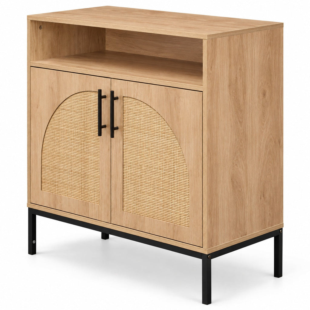 Airfind 32 Sideboard Buffet Cabinet with 2 Natural Rattan Decorated Doors and Adjustable Shelf, 145 lbs Capacity, 32 x 15 x 32.5 Footprint