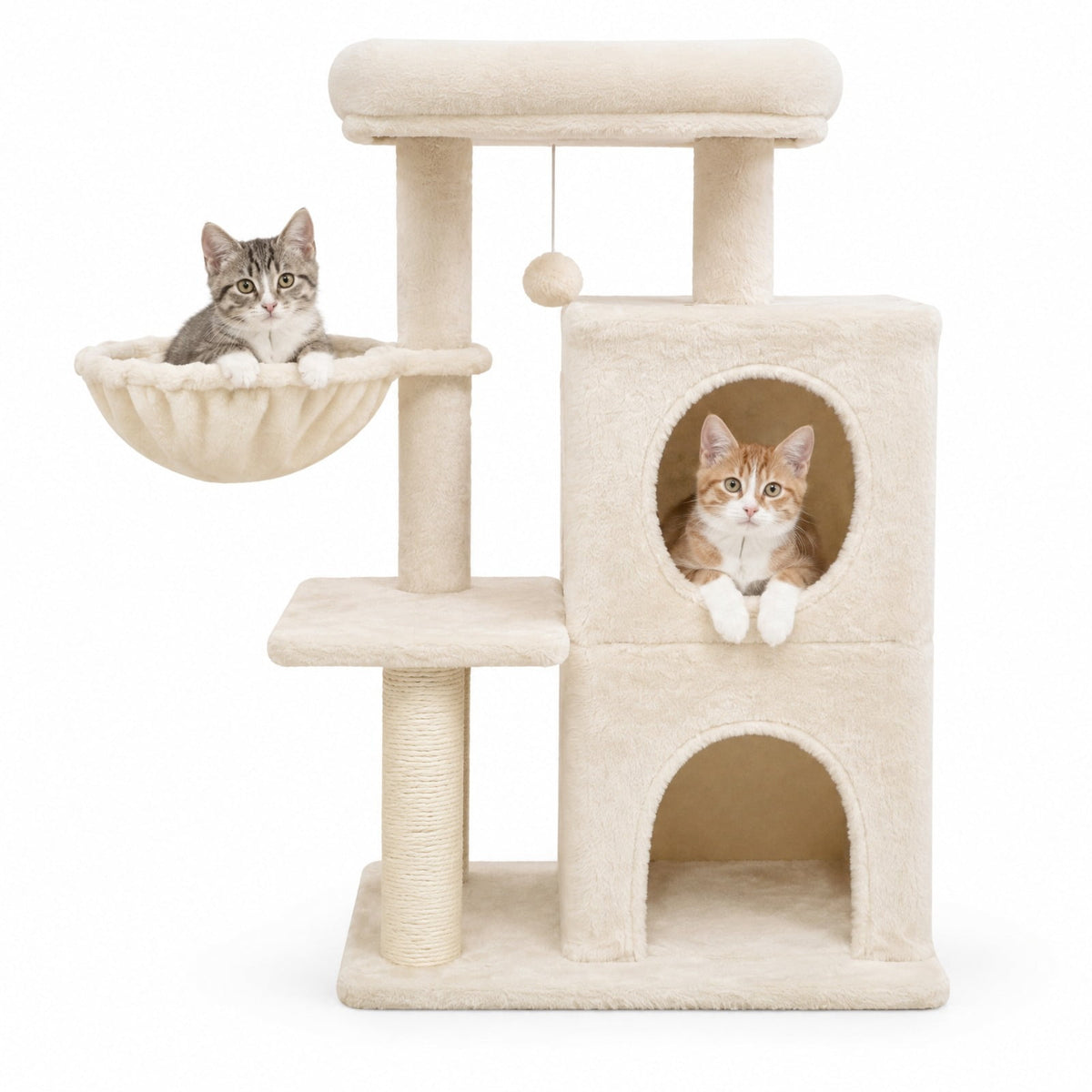 Airfind 33.5 Inch Cute Kitten Tower with 2-Tier Condo and Padded Top Perch, 22 lbs Capacity, Engineered Board Sisal Plush Fabric PP Polyester Frame