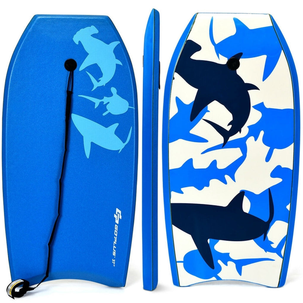 Airfind 33 Inch Lightweight Surf Bodyboard for Kids ¡ª XPE Deck, EPS Core, HDPE Slick Bottom, Crescent Tail, Coiled Wrist Leash (Blue)