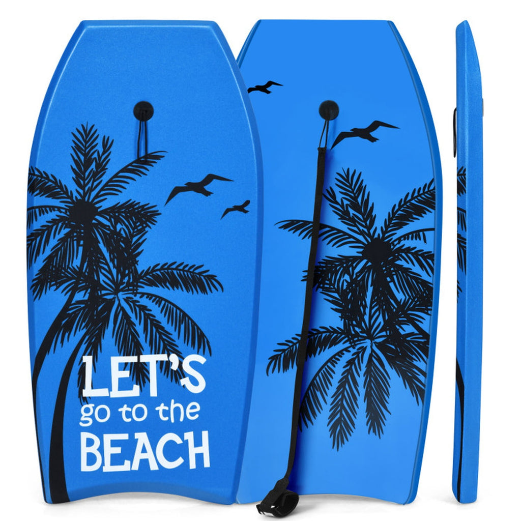 Airfind 33 Inch Ultra-Light IXPE Bodyboard for Kids ¡ª Cool-Touch Deck, EPS Core, HDPE Slick Bottom, Crescent Tail, Coiled Wrist Leash (Blue)