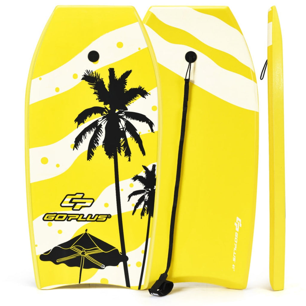 Airfind 33 Inch Yellow Surfing Bodyboard for Kids ¡ª XPE Deck, EPS Core, HDPE Slick Bottom, Crescent Tail, Wrist Leash Included
