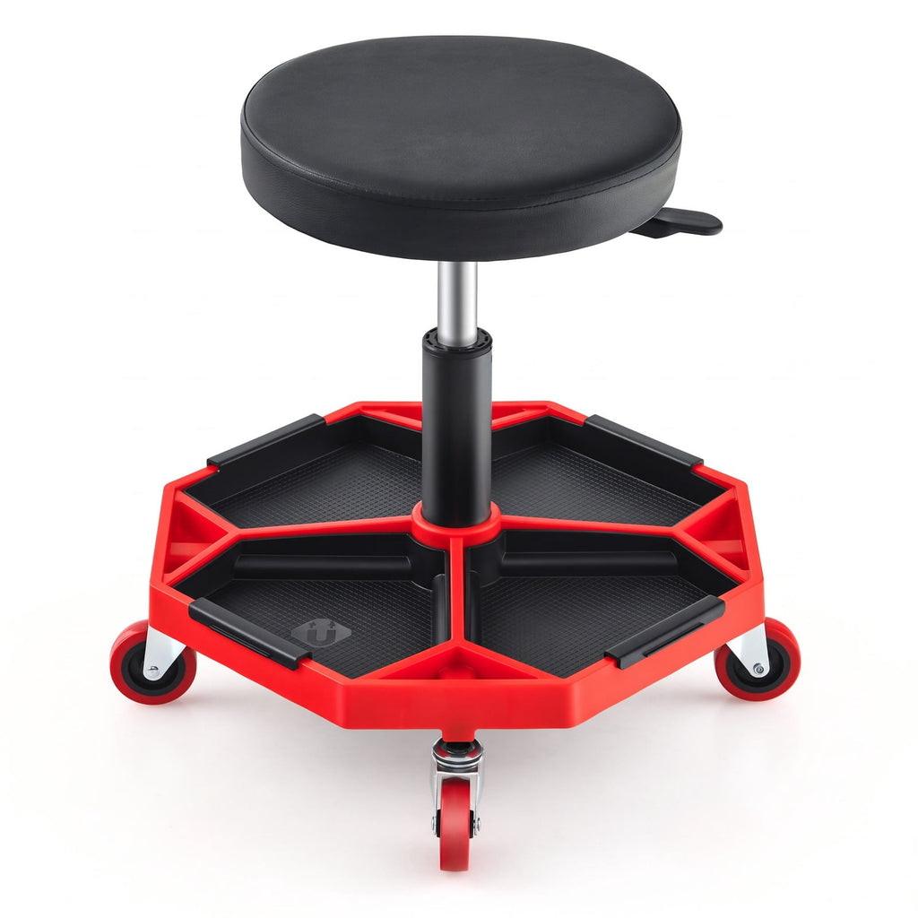 Airfind 330 LBS Capacity Pneumatic Rolling Mechanic Stool with Padded Seat, 20 x 20 x 16 inch Footprint, Red