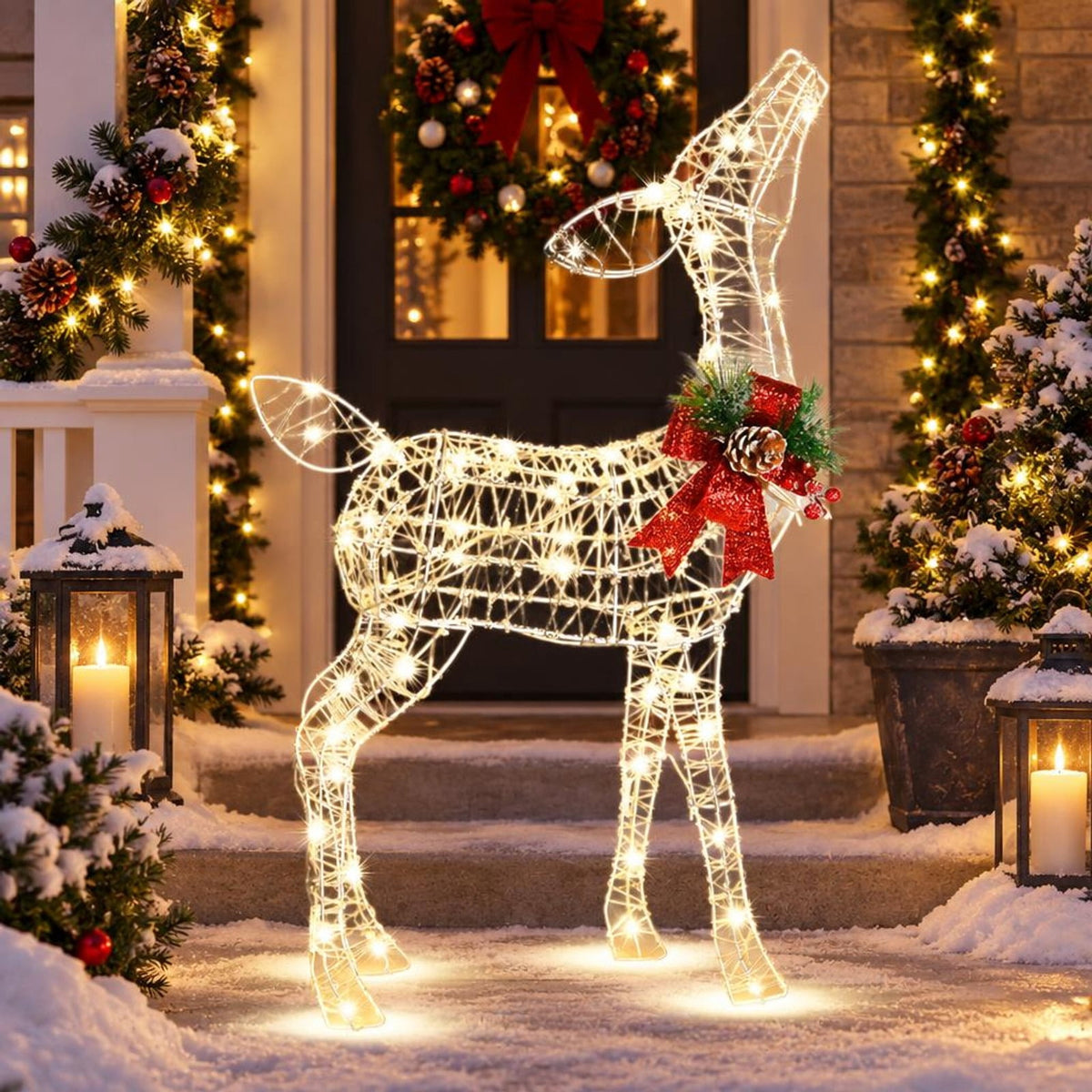 Airfind 34.5 Inch Lighted Christmas Reindeer Decoration with 50 Warm White LED Lights, White, Dimension 20.5 Inch x 8 Inch x 34.5 Inch (L x W x H)