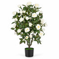 Airfind Artificial Rose Tree, 35.5 Inch, with Blooming Flowers and Leaves for Indoor, Silk Fabric Rubberized Fabric PE PP Tree Height 35.5 Inch Frame, White