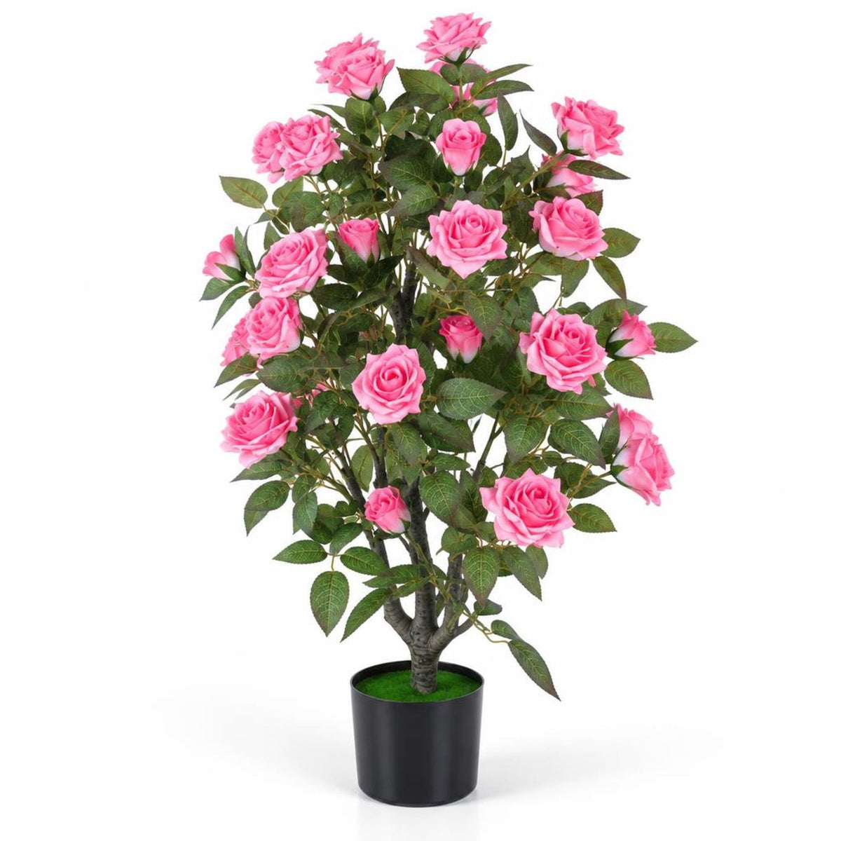 Airfind Artificial Rose Tree, 35.5 Inch, with Blooming Flowers and Leaves for Indoor, Silk Fabric Rubberized Fabric PE PP Tree Height 35.5 Inch Frame, Pink