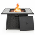 Airfind 35 Inch Propane Gas Fire Pit Table Wicker Rattan with Lava Rocks PVC Cover, 330 lbs Capacity, Steel stainless steel marble PE rattan Frame