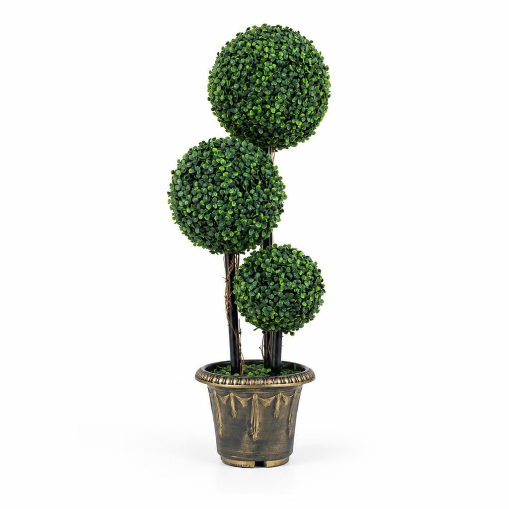 Airfind 35 Inches Artificial Boxwood Topiary Tree Triple Ball Shrubs, PE Metal Solid Wood Cement PP Tree Height 29 Inch /35 Inch Pot Frame