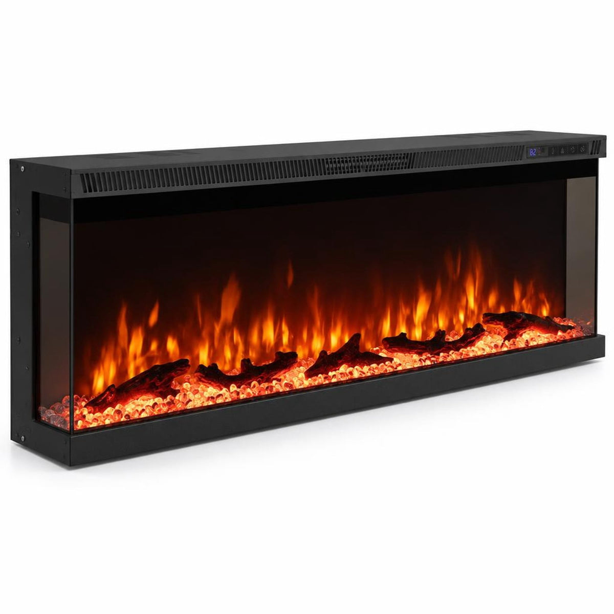 Airfind 36/40/50/60 Inch Wide 3-Sided Electric Fireplace Insert with Remote Control and 12 Flame Colors-50 Inch, Metal Tempered Glass Frame, Black