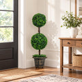 Airfind 36 Inch Artificial Double Ball Tree Indoor and Outdoor UV Protection, PE wood rattan iron tube cement Frame, Green