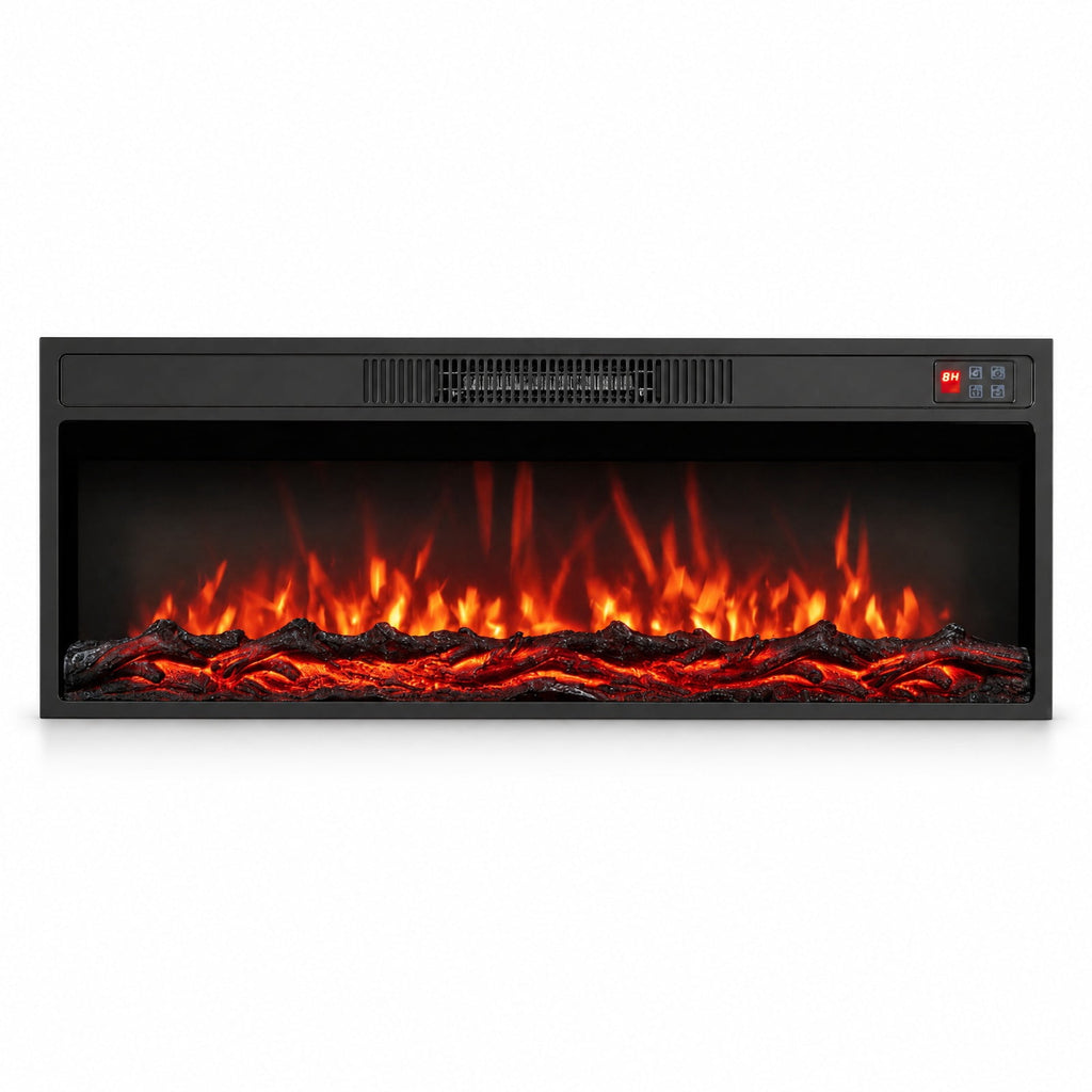 Airfind 36 Inch Recessed Electric Fireplace Heater with Adjustable Flame Colors and Brightness, Metal Tempered Glass 36 inch Frame, Black