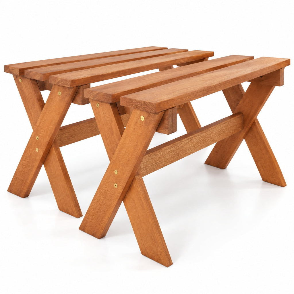 Airfind 36 Outdoor Solid Wood Bench Set of 2 Backless Patio Dining Bench with Teak Oil Finish, 660 lbs Capacity, Hardwood Frame, Wood