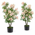 Airfind 36 Inch Set of 2 Artificial Impatiens Tree with Mini Fruits and Silk Flowers, PP PE Cement Silk Fabric Height 36 Inch Frame, Pink