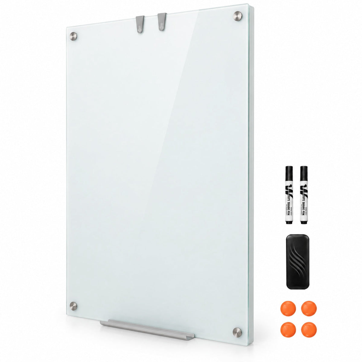 Airfind 36 x 24 Inches Glass Whiteboard with Eraser and Removable Tray, Tempered Glass Galvanized Metal Frame, 36 x 24 x 0.16 Footprint, White
