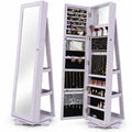 Airfind 360° Rotatable 2-in-1 Lockable Jewelry Cabinet with Full-Length Mirror, P2 MDF Frame, 15 Inch x 15 Inch x 63.5 Inch (L x W x H) External Footprint