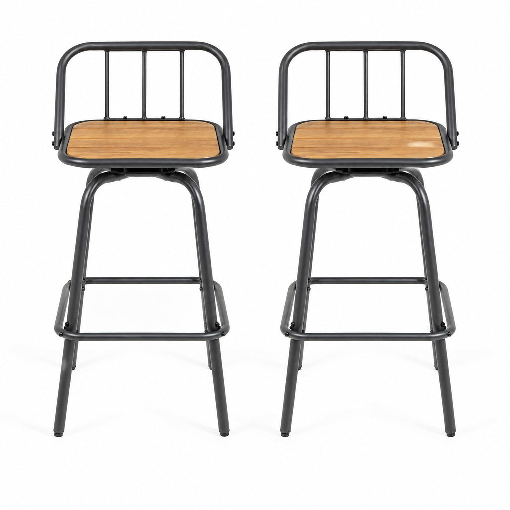 Airfind 360° Swivel Bar Stool Set of 2 with Footrest and Backrest-Balck and Natural, 275 lbs Capacity, Plastic Wood Metal Frame, Natural