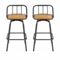 Airfind 360° Swivel Bar Stool Set of 2 with Footrest and Backrest-Balck and Natural, 275 lbs Capacity, Plastic Wood Metal Frame, Natural
