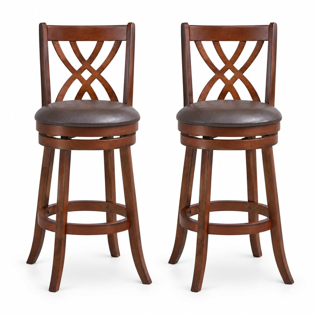 Airfind 360° Swivel Counter Height Chairs with PU Leather Cushioned Seat and Footrests-30 inches, 250 lbs Capacity, Brown
