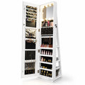 Airfind 360° Swivel Freestanding Jewelry Cabinet with Lighted Full Length Mirror, MDF Frame, White, Open storage shelves for easy reach
