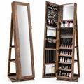 Airfind 360° Swivel Jewelry Armoire Standing Jewelry Organizer with Full Length Mirror and Back Shelves, MDF Glass Frame, Brown