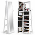 Airfind 360° Swivel Jewelry Armoire Standing Jewelry Organizer with Full Length Mirror and Back Shelves, MDF Glass Frame, White