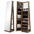 Airfind 360° Swivel Jewelry Cabinet with Full Length Mirror, MDF Frame, Brown, Open storage shelves for easy reach