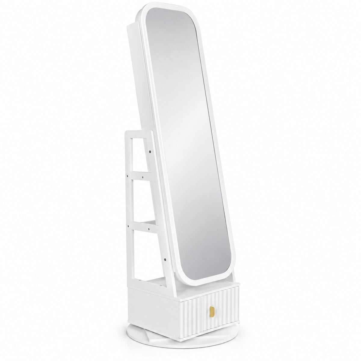 Airfind 360° Swivel Jewelry Cabinet with Full-Length Mirror and Dual Hooks, Engineered Wood Frame, 22 x 22 x 64.5 Footprint, White