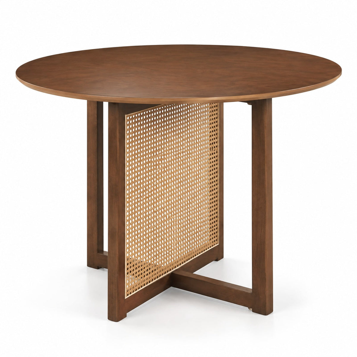 Airfind 37.5 Inch Round Dining Table with Cross Pedestal Base, 165 lbs Capacity, MDF Rubber Wood PE Rattan Frame, 37.5 x 29.5 Footprint, Walnut