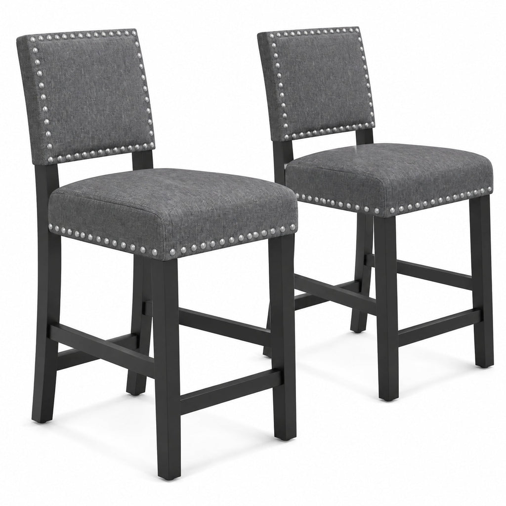 Airfind 38.5/43.5 Inch Set of 2 Counter Height Chairs with Solid Rubber Wood Frame, 330 lbs Capacity, Rubber Wood Linen Fabric Sponge Metal Frame