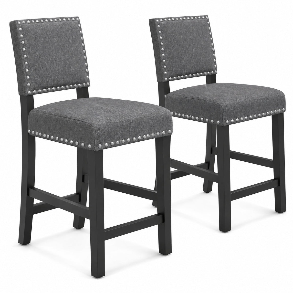 Airfind 38.5/43.5 Inch Set of 2 Counter Height Chairs with Solid Rubber Wood Frame, 330 lbs Capacity, Rubber Wood Linen Fabric Sponge Metal Frame