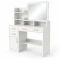 Airfind 39.5 Inch Vanity Desk with Power Outlets and Mirror for Bedroom, 85 lbs Capacity, 39.5in x 15.5in x 53inMirror Footprint, White