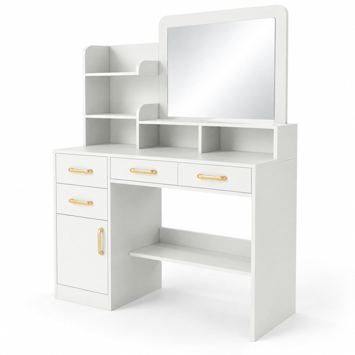 Airfind 39.5 Inch Vanity Desk with Power Outlets and Mirror for Bedroom, 85 lbs Capacity, 39.5in x 15.5in x 53inMirror Footprint, White