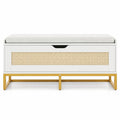 Airfind 39.5in Rattan Storage Chest Wicker Shoe Bench with Padded Seat Flip-Top, 440 lbs Capacity, Engineered Wood PE Rattan Metal Frame, White