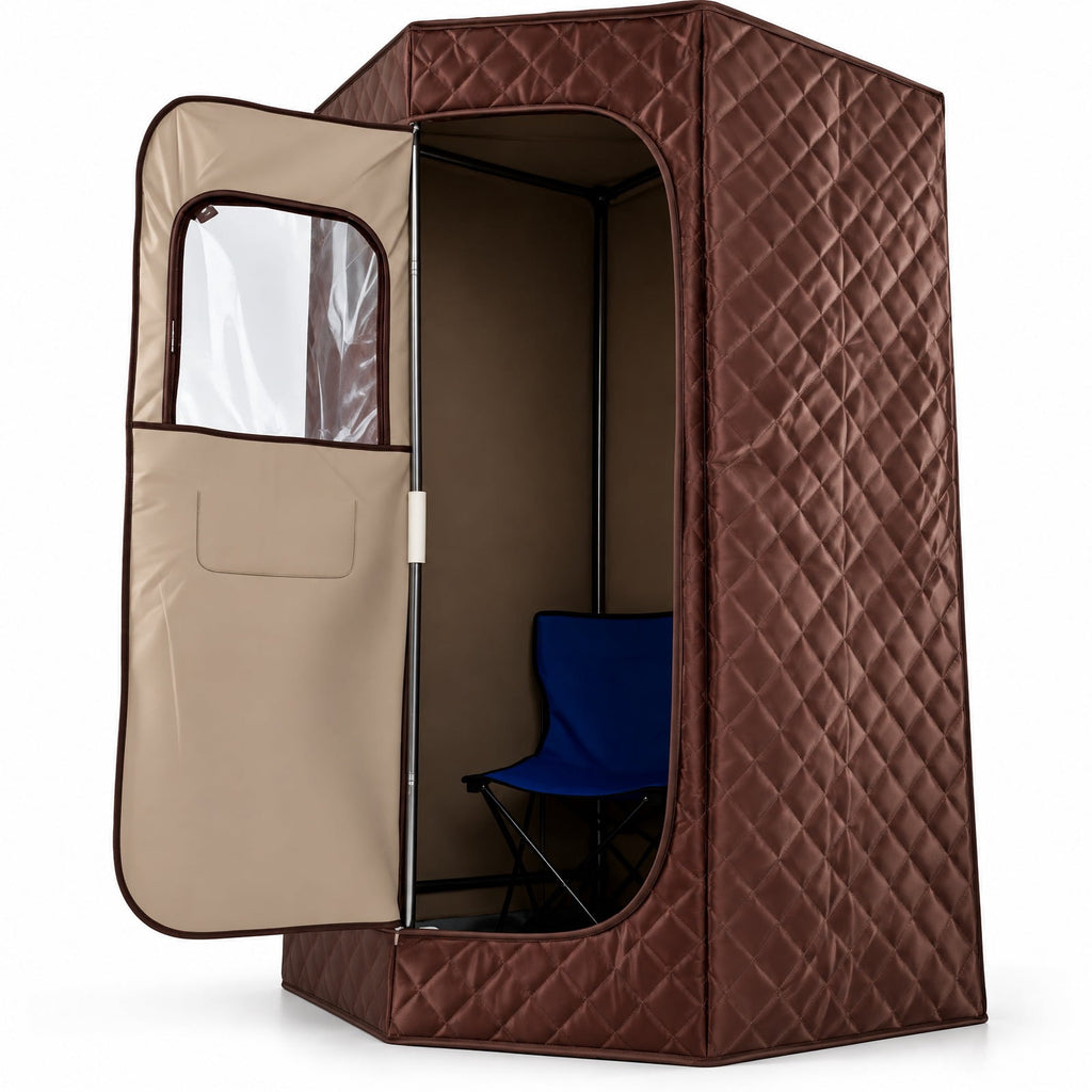 AIRFIND Portable Steam Sauna with 3 L Steamer, 9 Heat Levels, 15-99 Minute Timer, Remote Control, Folding Chair and Floor Mat, Brown