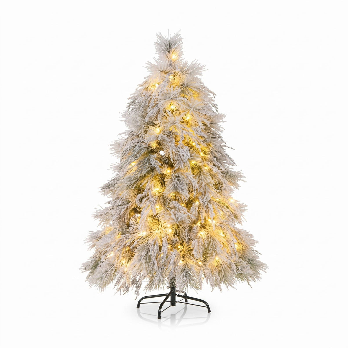 Airfind 4.5/6/7 Feet Pre-Lit Snow Flocked Christmas Tree with Warm White LED Lights-4.5 ft, White, Diameter of Stand 20/18/16 Inch