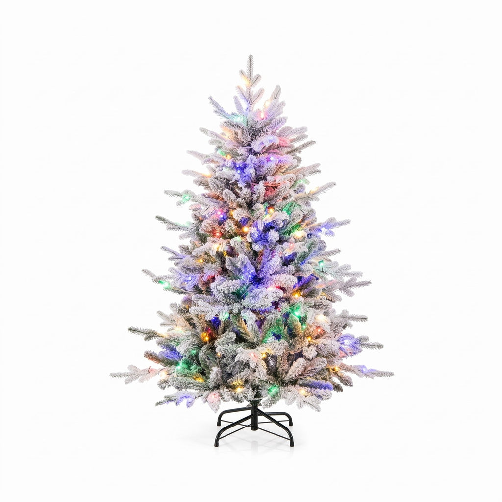Airfind 4.5 Feet Flocked Christmas Tree with 8 Lighting Modes and Multi-Color LED Lights-4.5 ft, Green and White