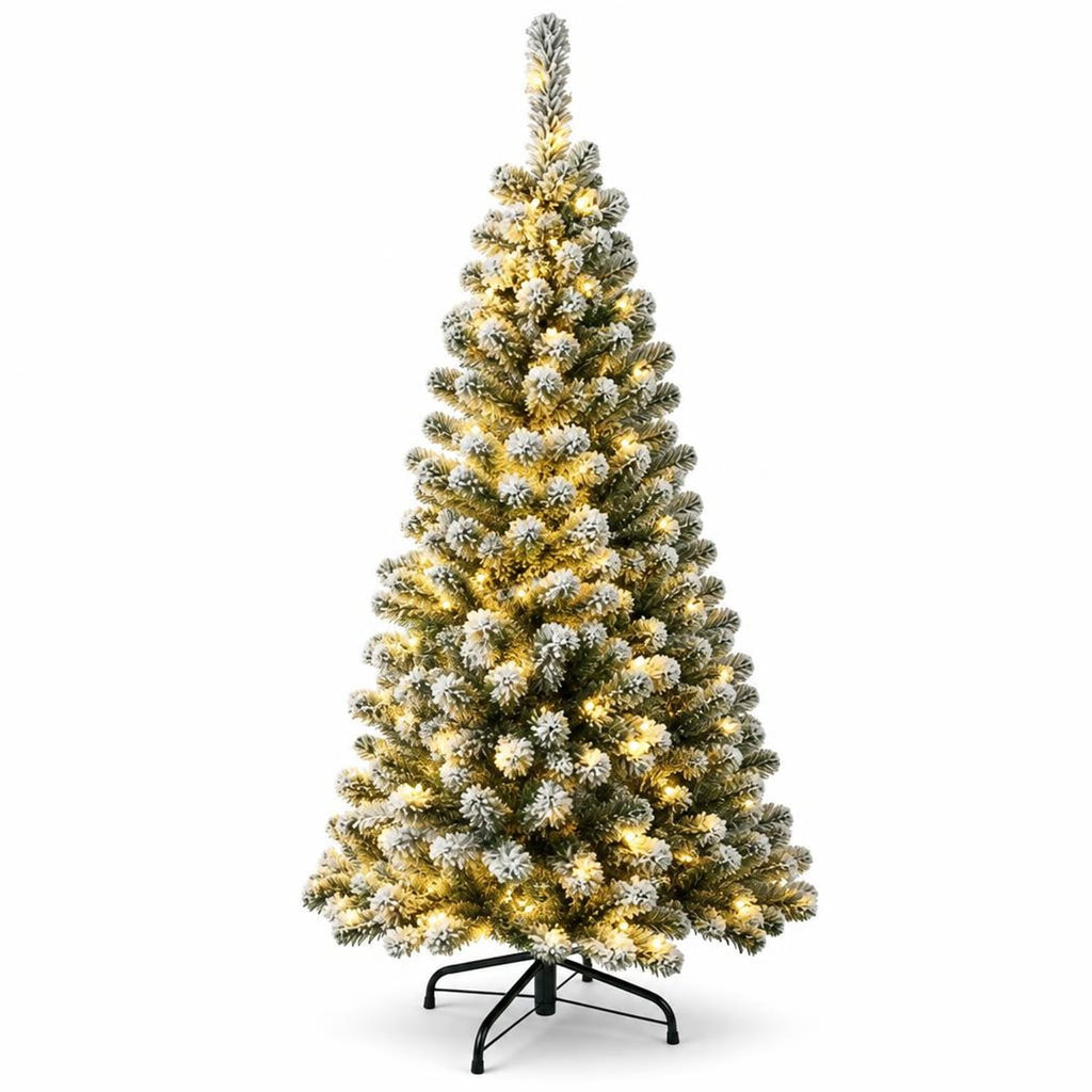 Airfind 4.5 Feet Pre-Lit Snow Flocked Pencil Christmas Tree with 150 LED Light, PVC metal Frame, Net weight 5.5 lbs Height: 4.5 ft Base: