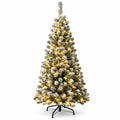 Airfind 4.5 Feet Pre-Lit Snow Flocked Pencil Christmas Tree with 150 LED Light, PVC metal Frame, Net weight 5.5 lbs Height: 4.5 ft Base: