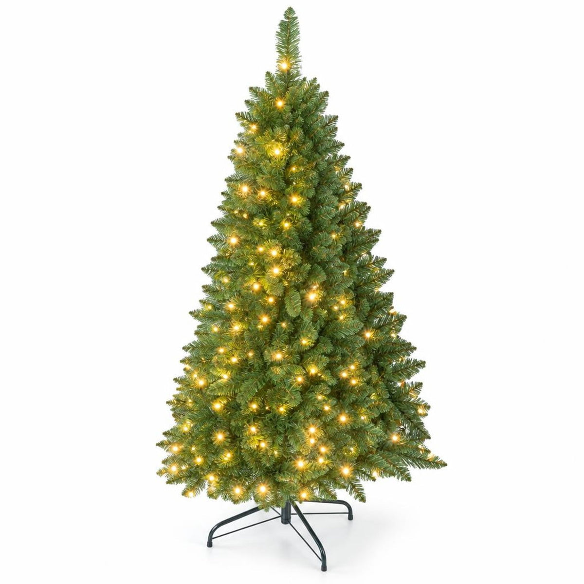 Airfind 4.5 Ft Pre-lit Artificial Christmas Tree, Slim Pencil Fir Tree featuring 150 Warm LED Lights, Hinged Branches and Folding Metal Stand, Green