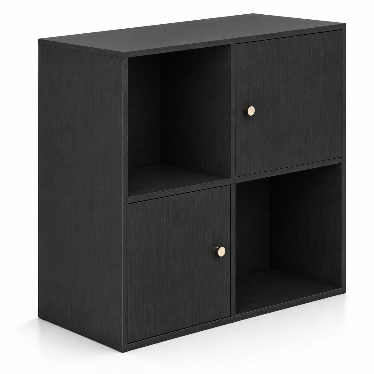 Airfind 4-Cube Bookcase 3-Tier Bookshelf with Dual Anti-Tipping Kits and 2 Cabinets, 110 lbs Capacity, MDF Engineered Wood Frame, Black