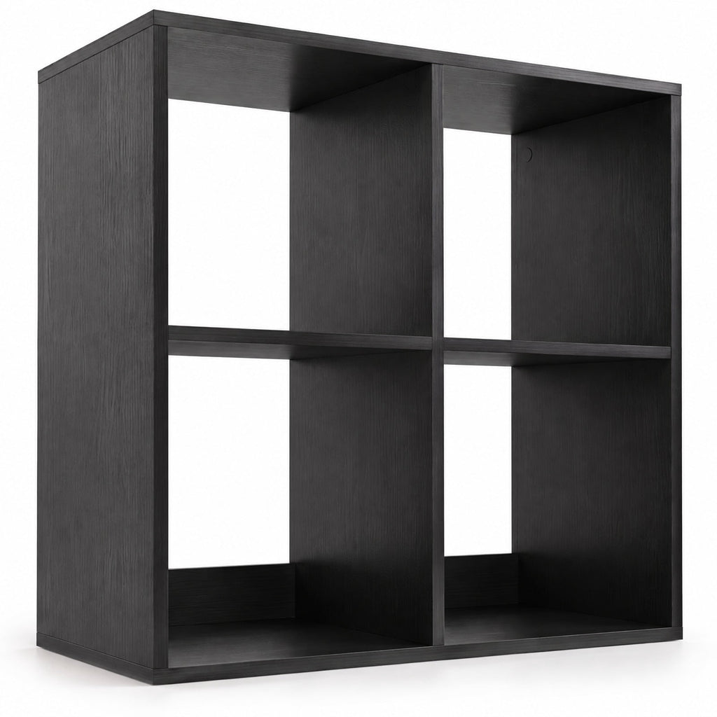 Airfind 4 Cube Bookshelf with Back Guardrail for Living Room Bedroom, 100 lbs Capacity, Engineered Wood Frame, 27.5 x 13 x 27.5 Footprint, Black