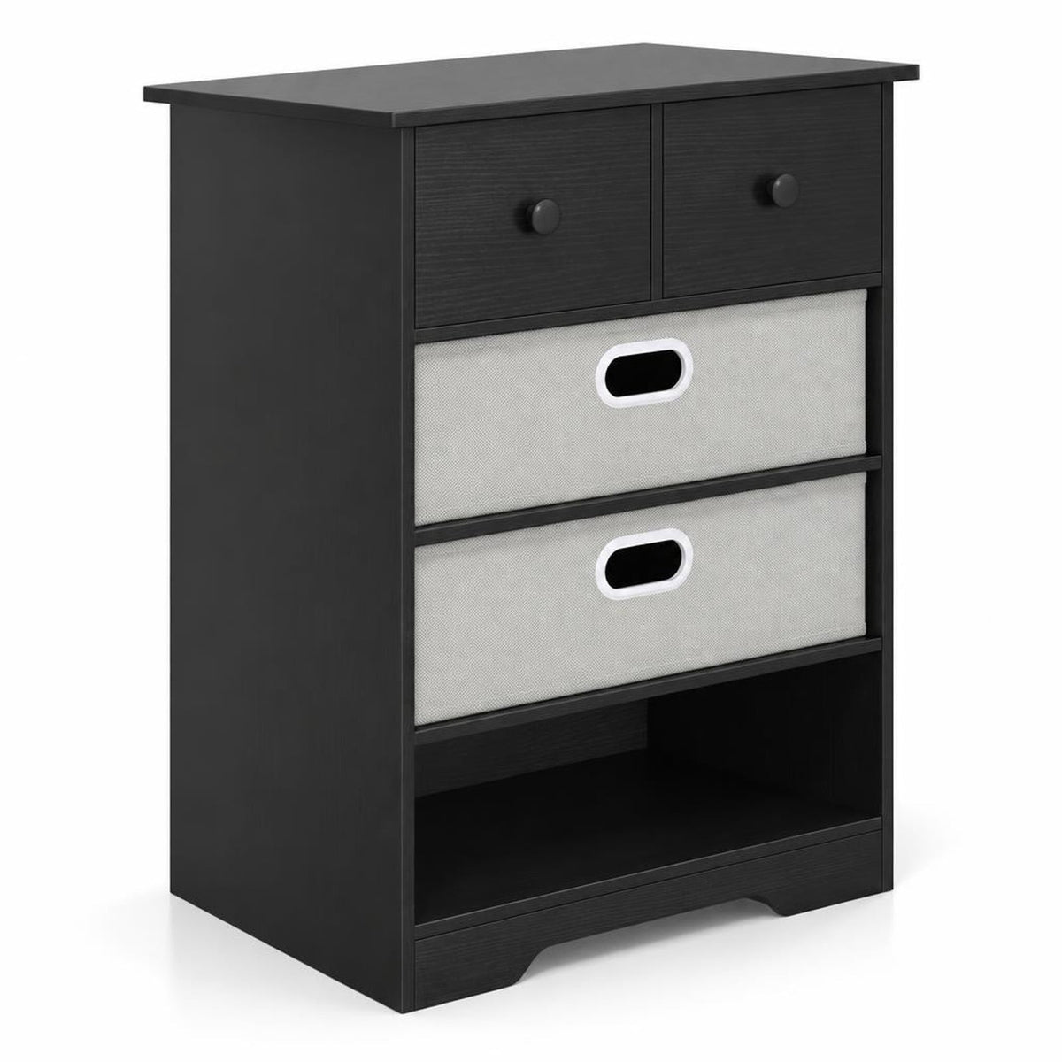 Airfind 4-Drawer Dresser Modern Chest Storage Organizer with Open Shelves, 100 lbs Capacity, Engineered Wood MDF Fabric Frame, Black